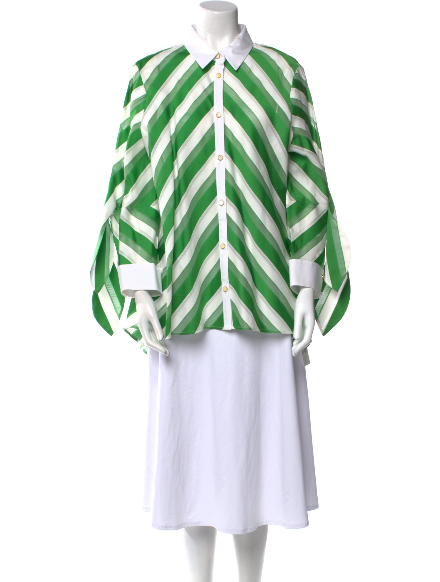 Lela Rose Striped Long Sleeve Button-Up Top