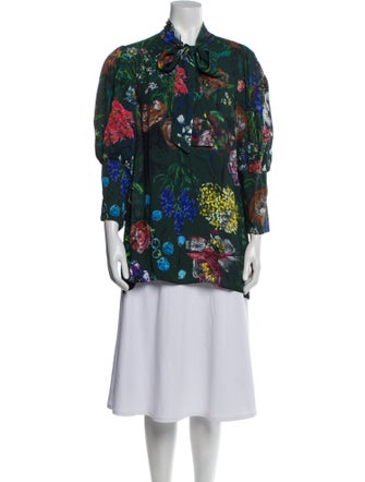 Lela Rose Floral Print Tie Neck Tunic