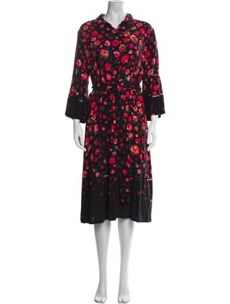 Lela Rose Floral Print Midi Length Dress