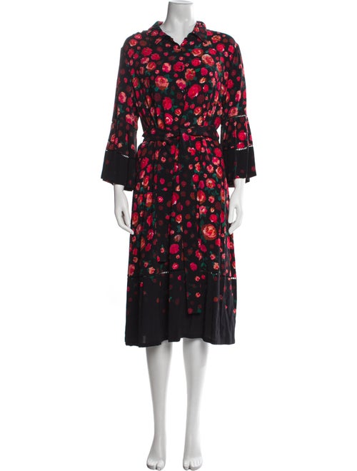 Lela Rose Floral Print Midi Length Dress