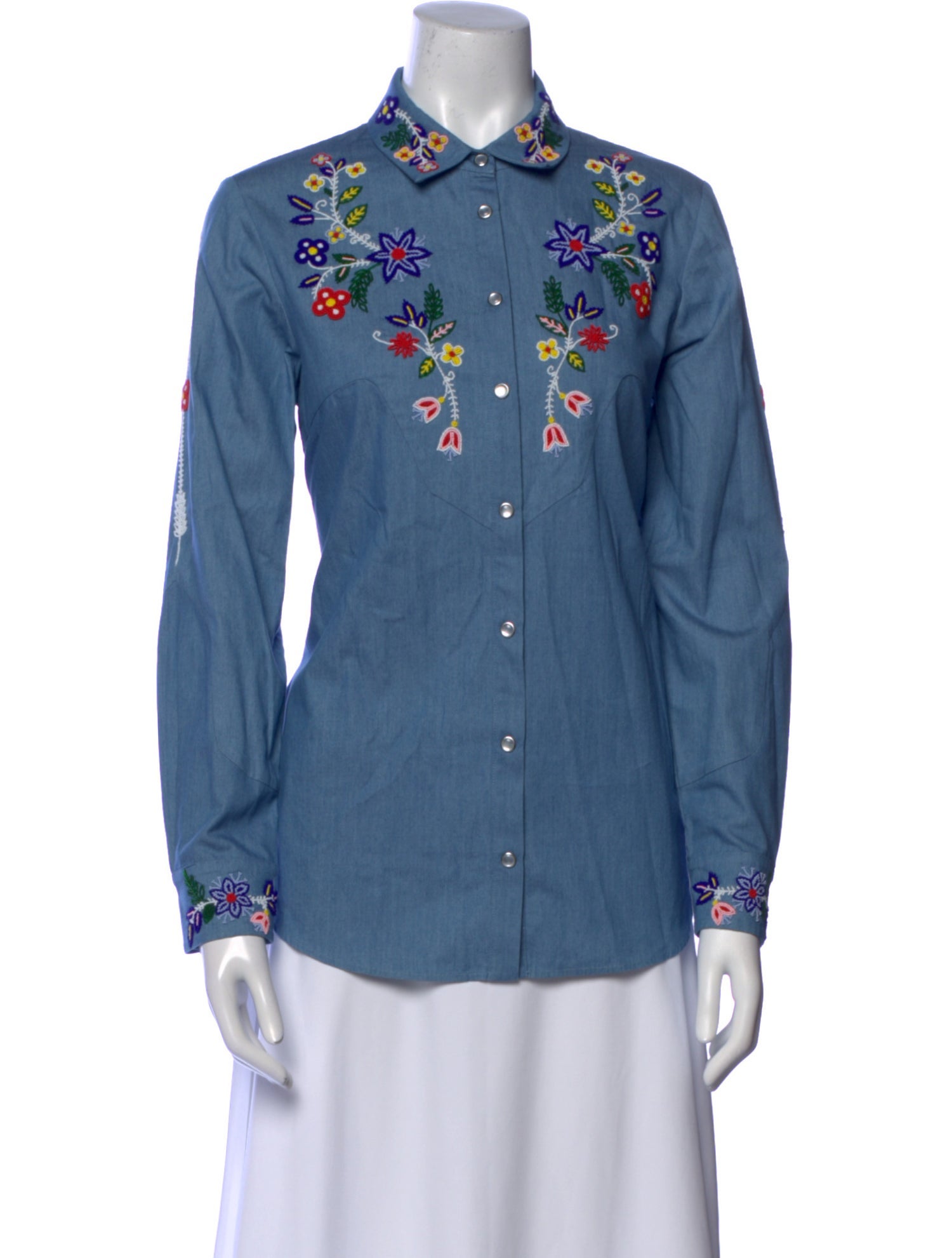 Lela Rose Floral Print Long Sleeve Button-Up Top
