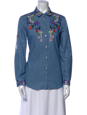 Lela Rose Floral Print Long Sleeve Button-Up Top