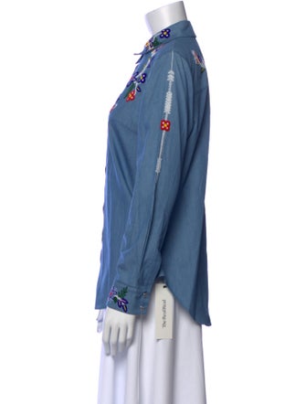 Lela Rose Floral Print Long Sleeve Button-Up Top