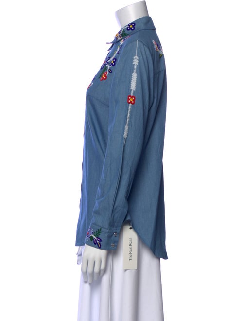 Lela Rose Floral Print Long Sleeve Button-Up Top