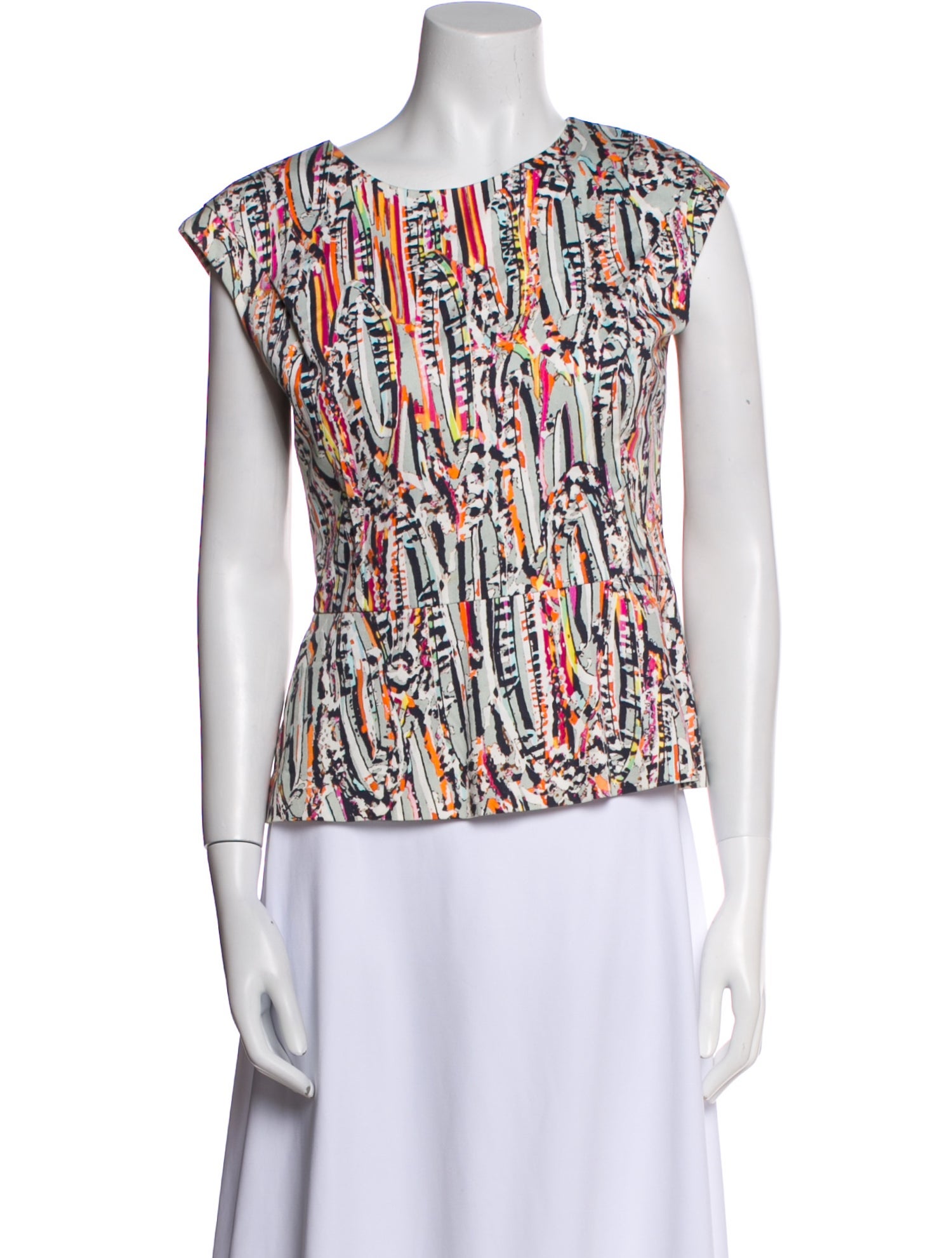 Lela Rose Printed Crew Neck Top