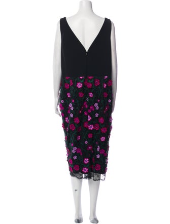 Lela Rose Floral Print Midi Length Dress