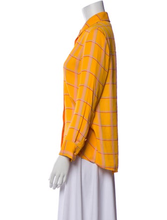 Lela Rose Plaid Print Three-Quarter Sleeve Button-Up Top