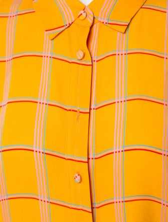 Lela Rose Plaid Print Three-Quarter Sleeve Button-Up Top