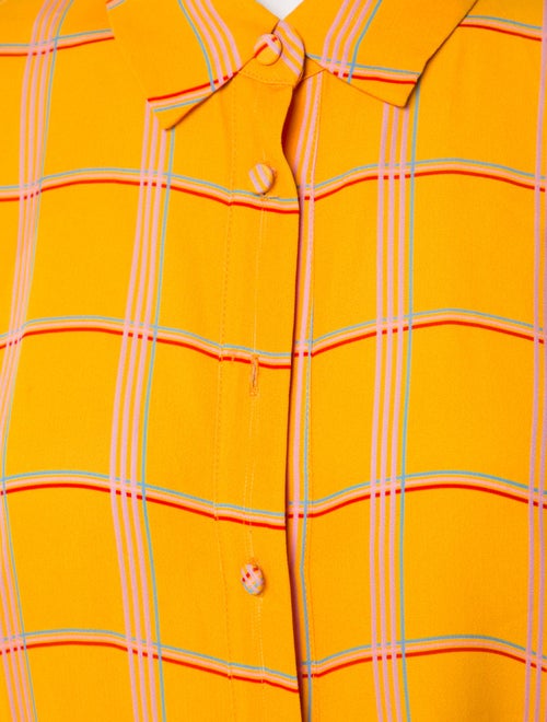 Lela Rose Plaid Print Three-Quarter Sleeve Button-Up Top