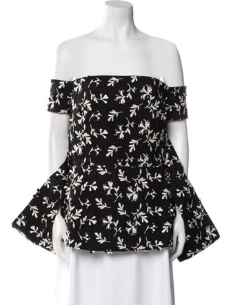 Lela Rose Printed Off-The-Shoulder Blouse