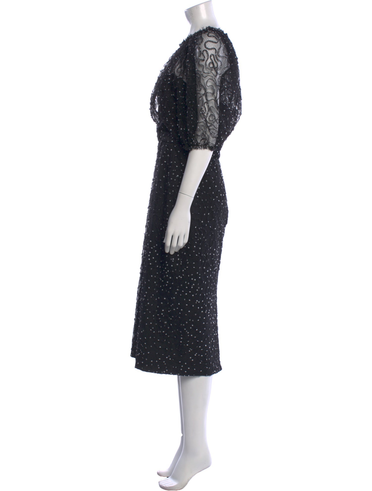 Lela Rose Polka Dot Print Midi Length Dress