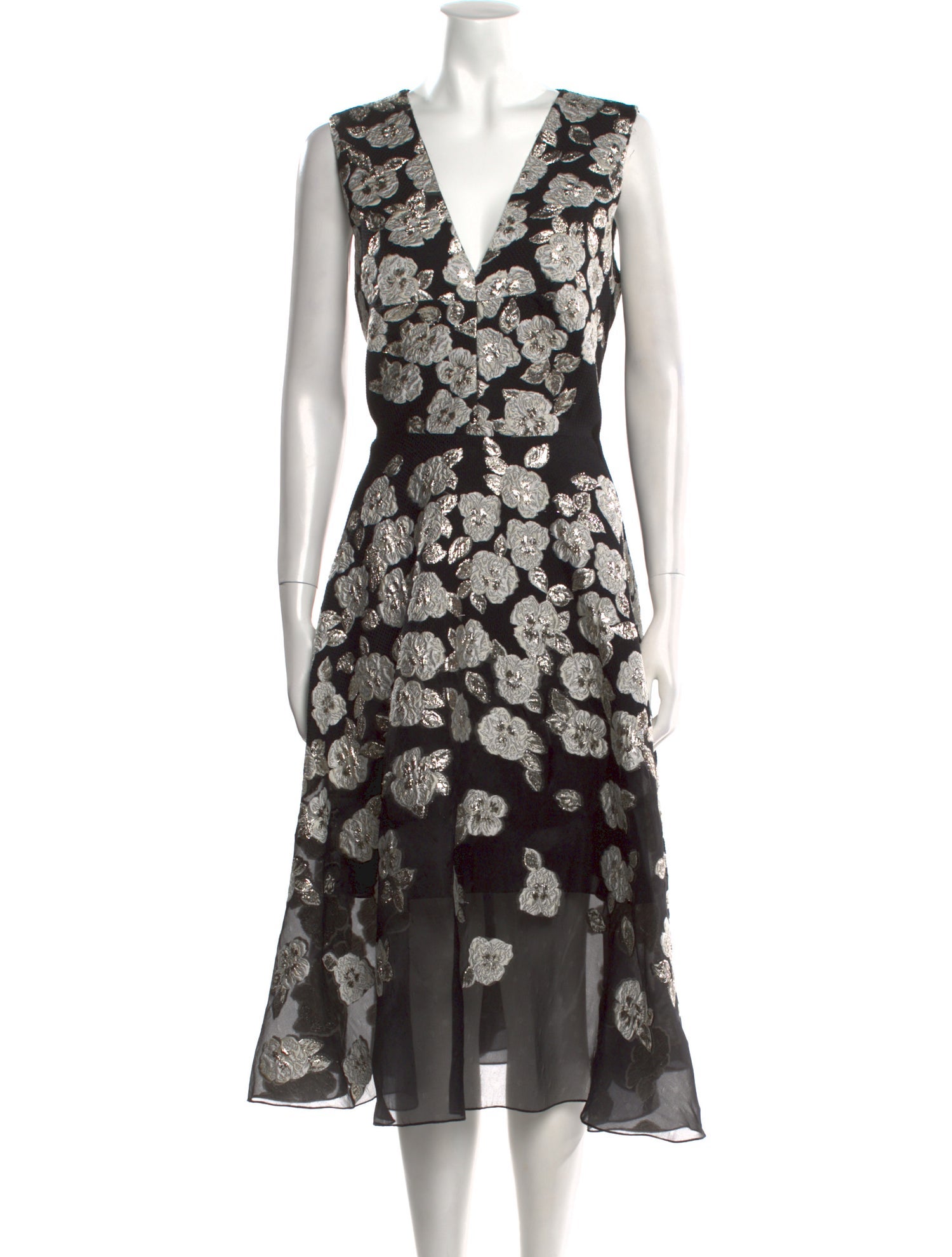 Lela Rose Floral Print Midi Length Dress