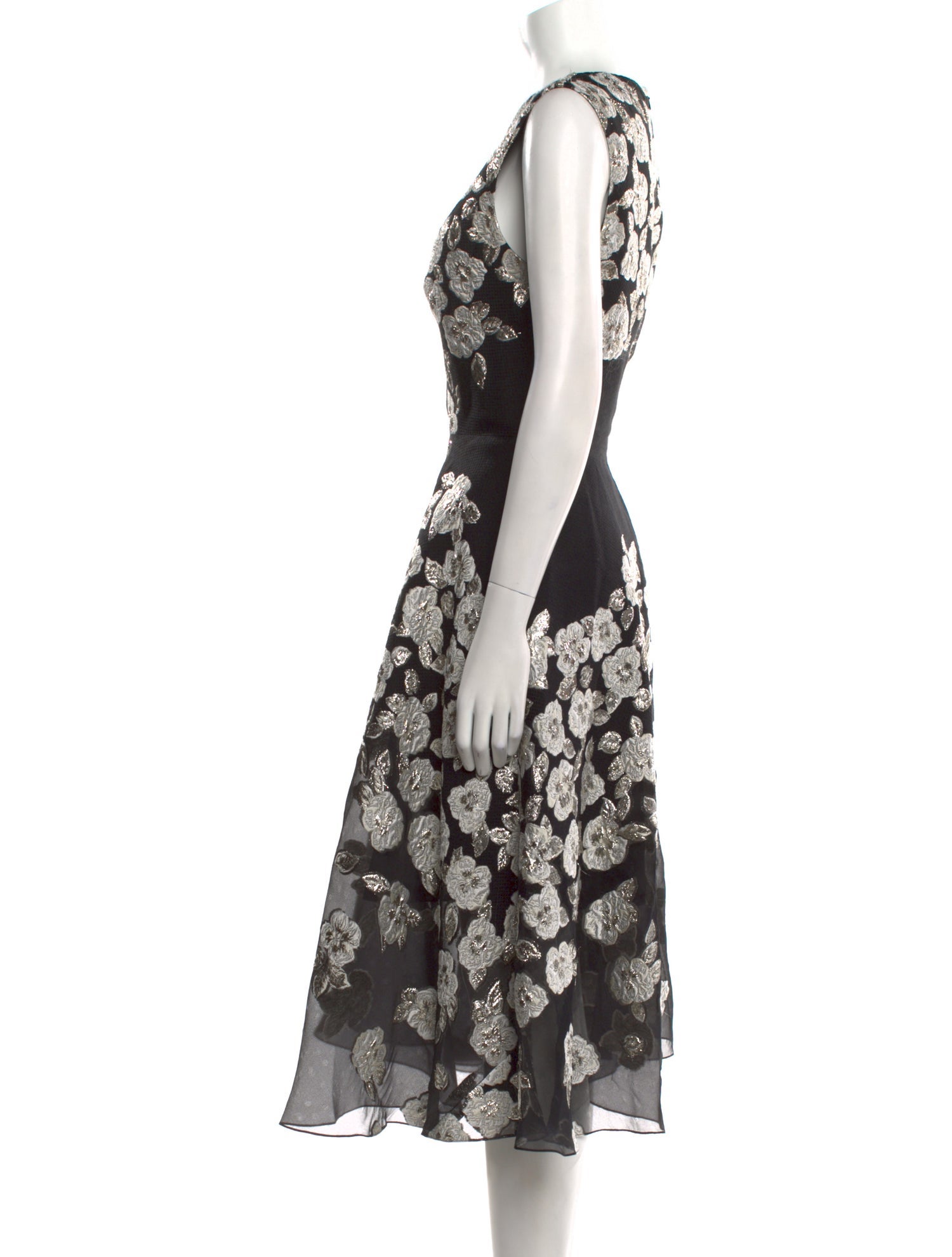 Lela Rose Floral Print Midi Length Dress