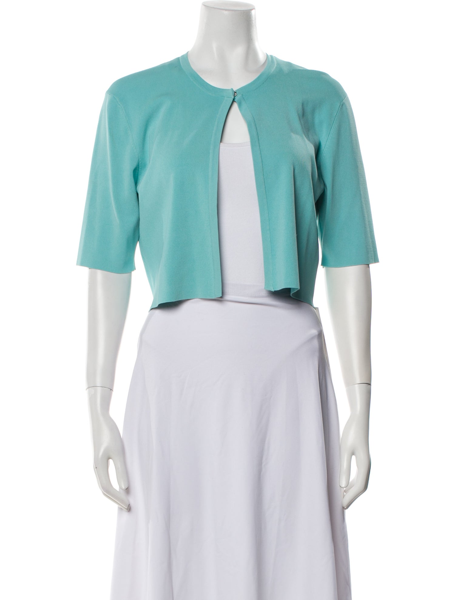 Lela Rose Crew Neck Three-Quarter Sleeve Crop Top