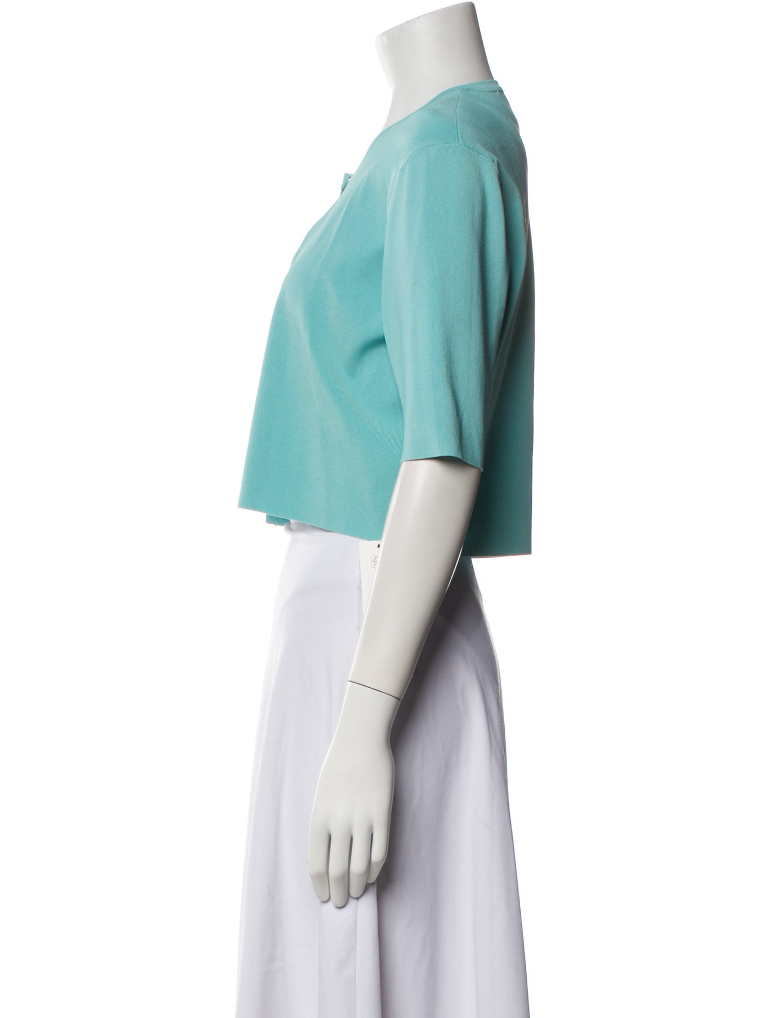 Lela Rose Crew Neck Three-Quarter Sleeve Crop Top