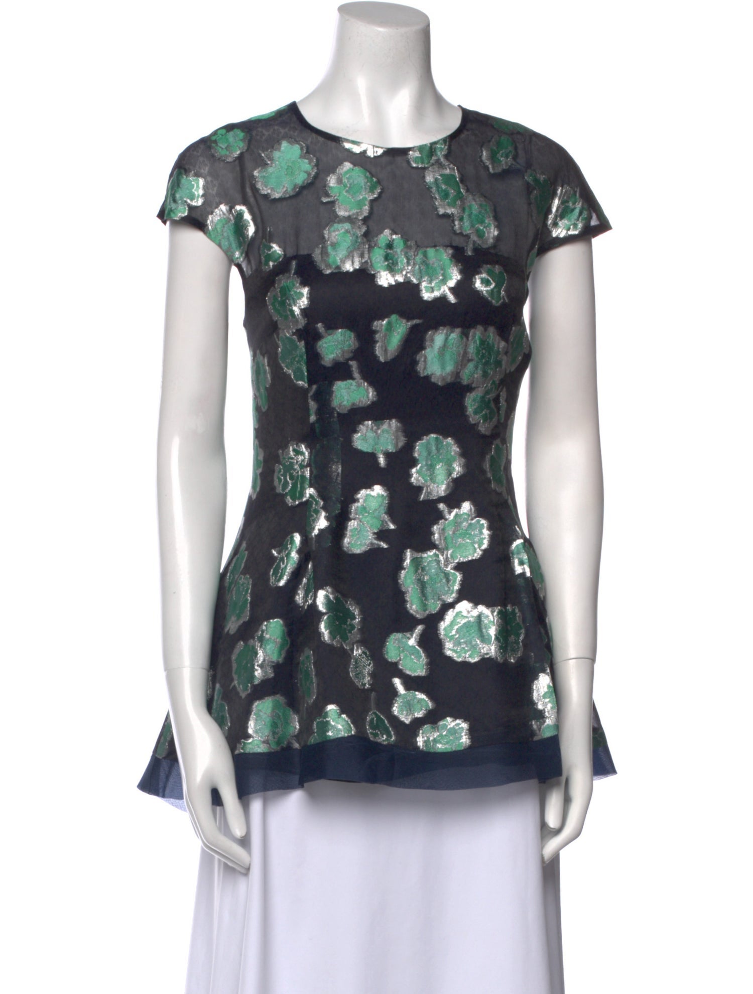 Lela Rose Floral Print Crew Neck Blouse