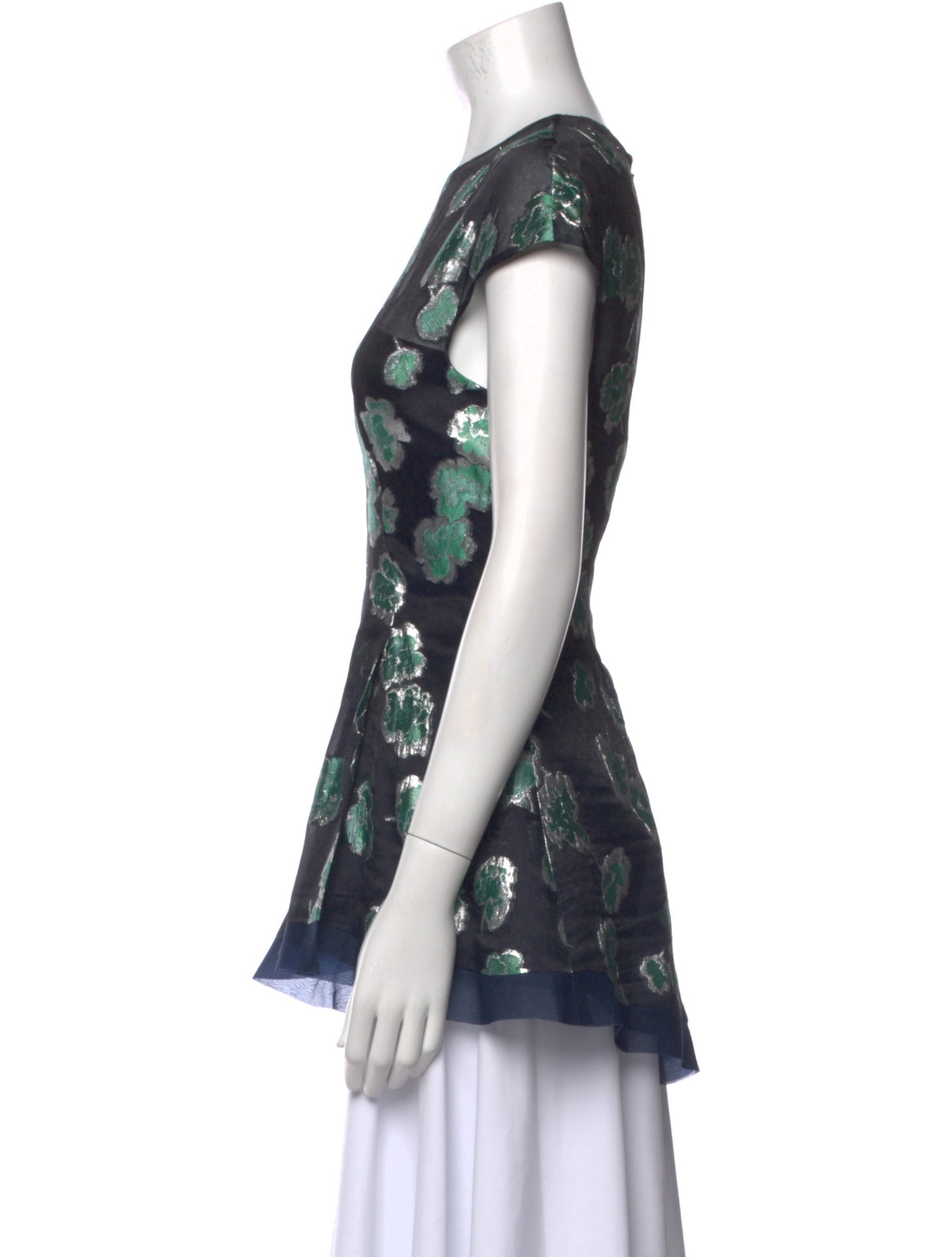 Lela Rose Floral Print Crew Neck Blouse