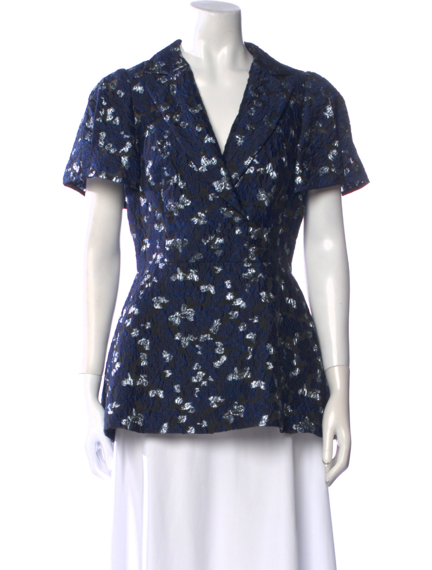 Lela Rose Floral Print V-Neck Blouse