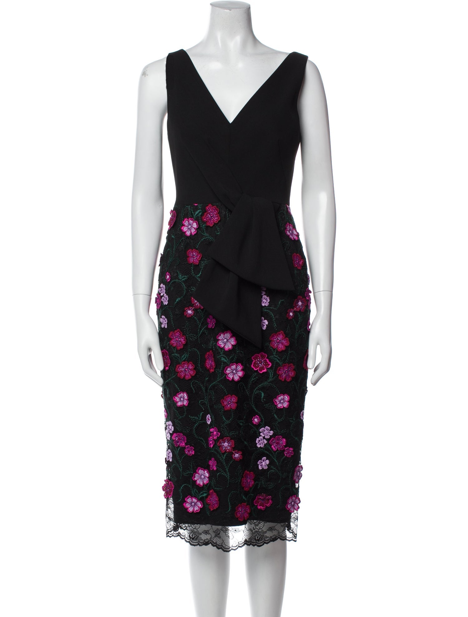 Lela Rose Floral Print Midi Length Dress