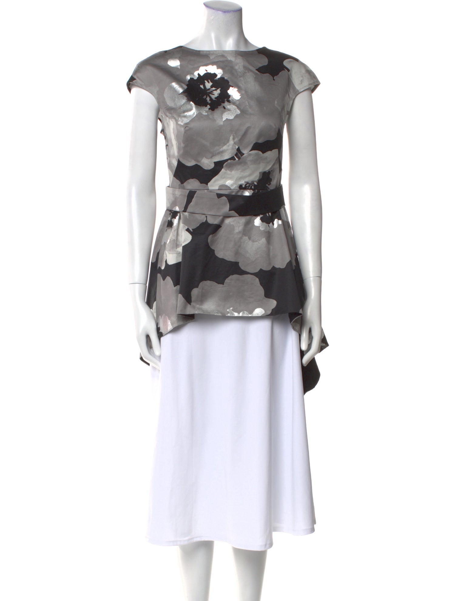 Lela Rose Floral Print Bateau Neckline Blouse