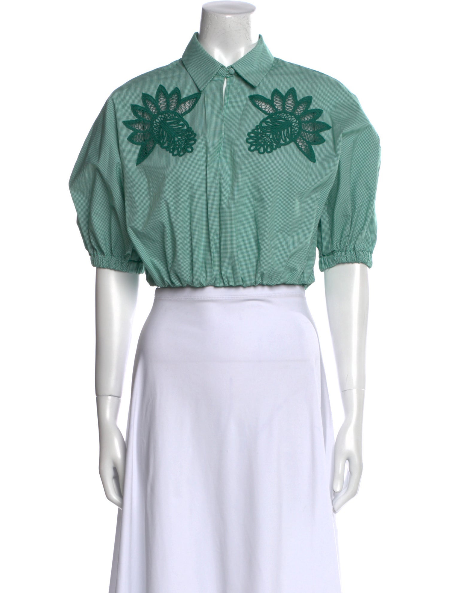 Lela Rose Printed Short Sleeve Crop Top