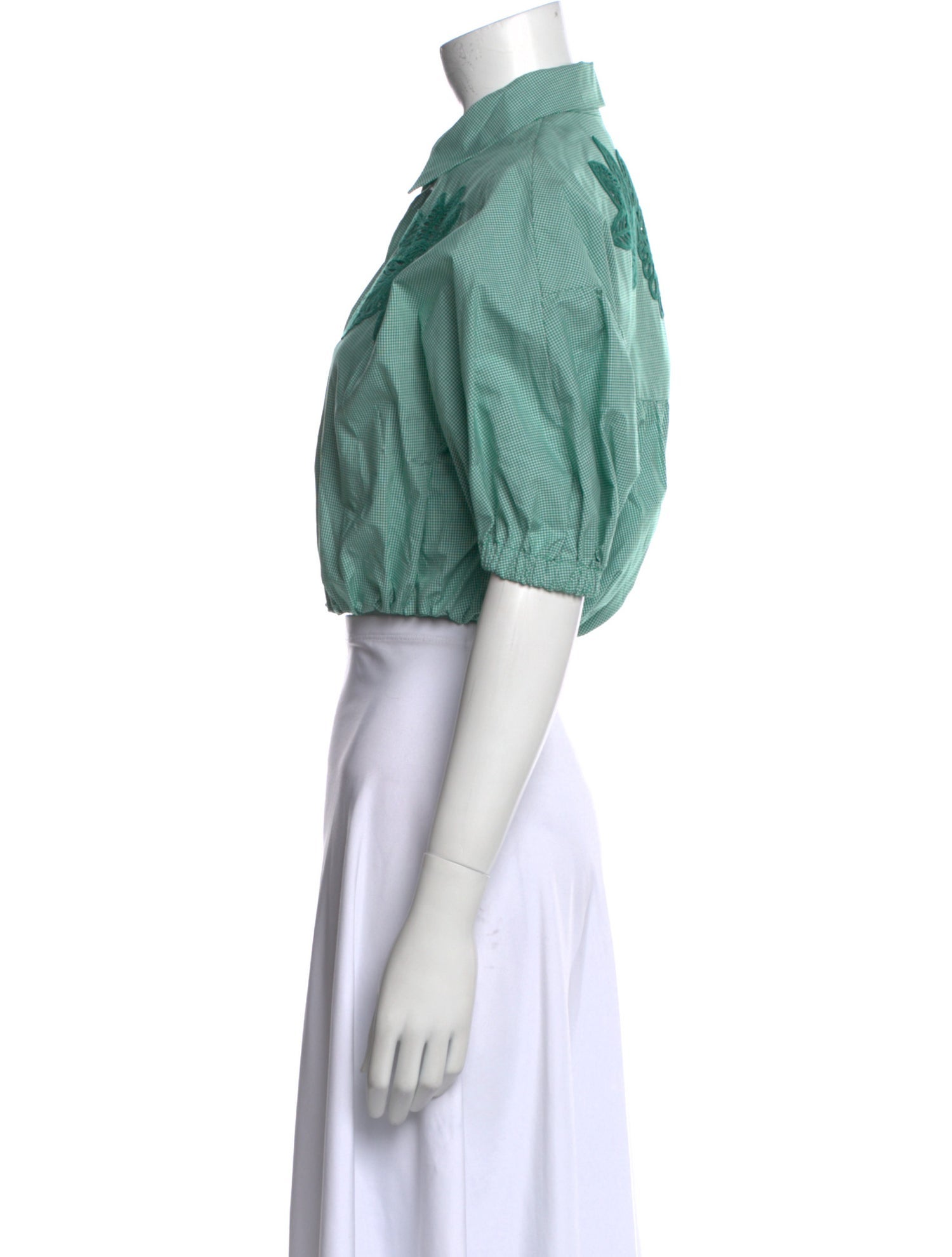 Lela Rose Printed Short Sleeve Crop Top