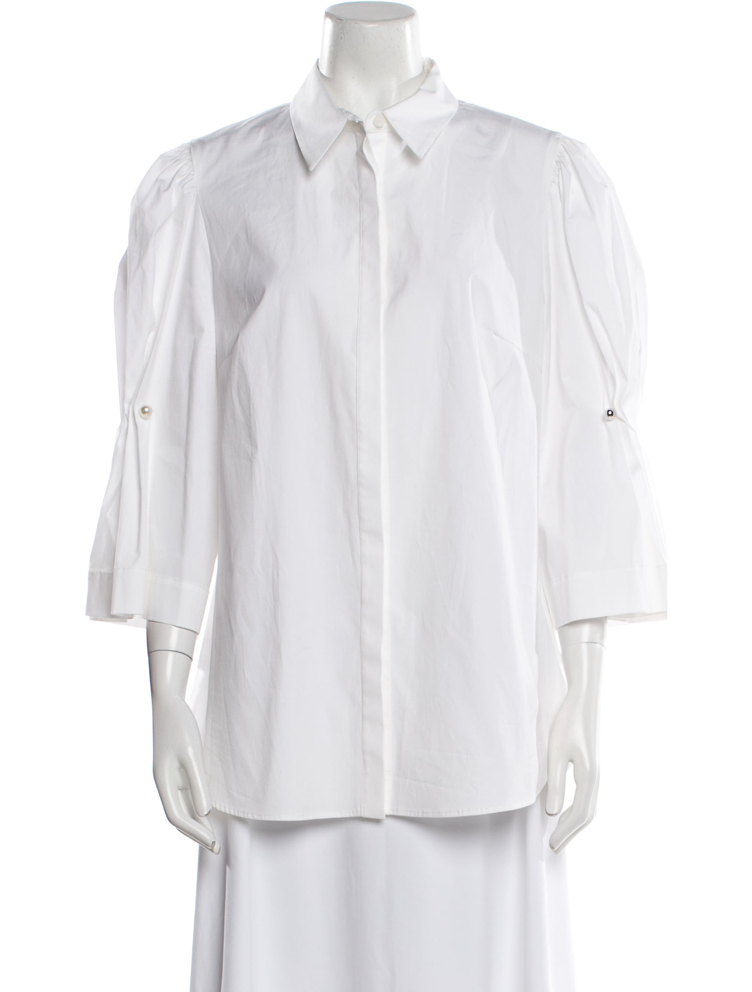 Lela Rose Three-Quarter Sleeve Button-Up Top