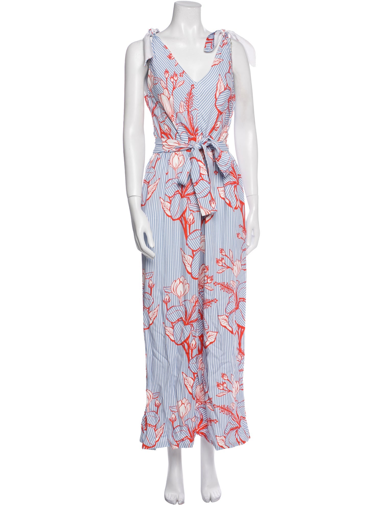 Lela Rose Floral Print V-Neck Jumpsuit