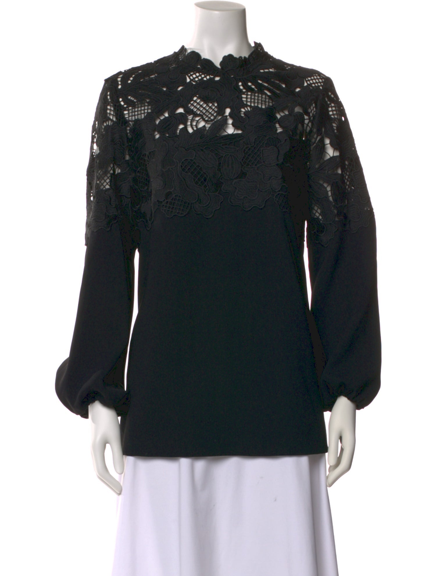 Lela Rose Lace Pattern Mock Neck Blouse