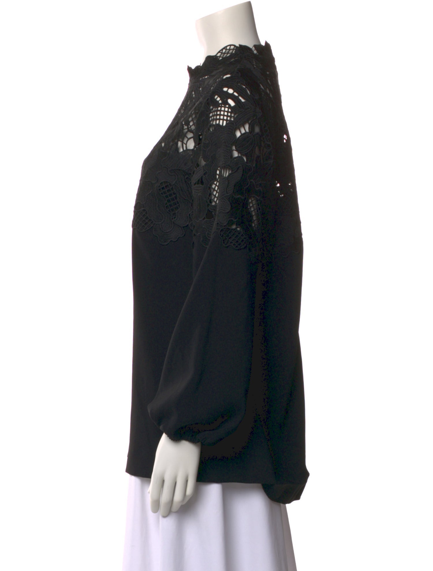 Lela Rose Lace Pattern Mock Neck Blouse