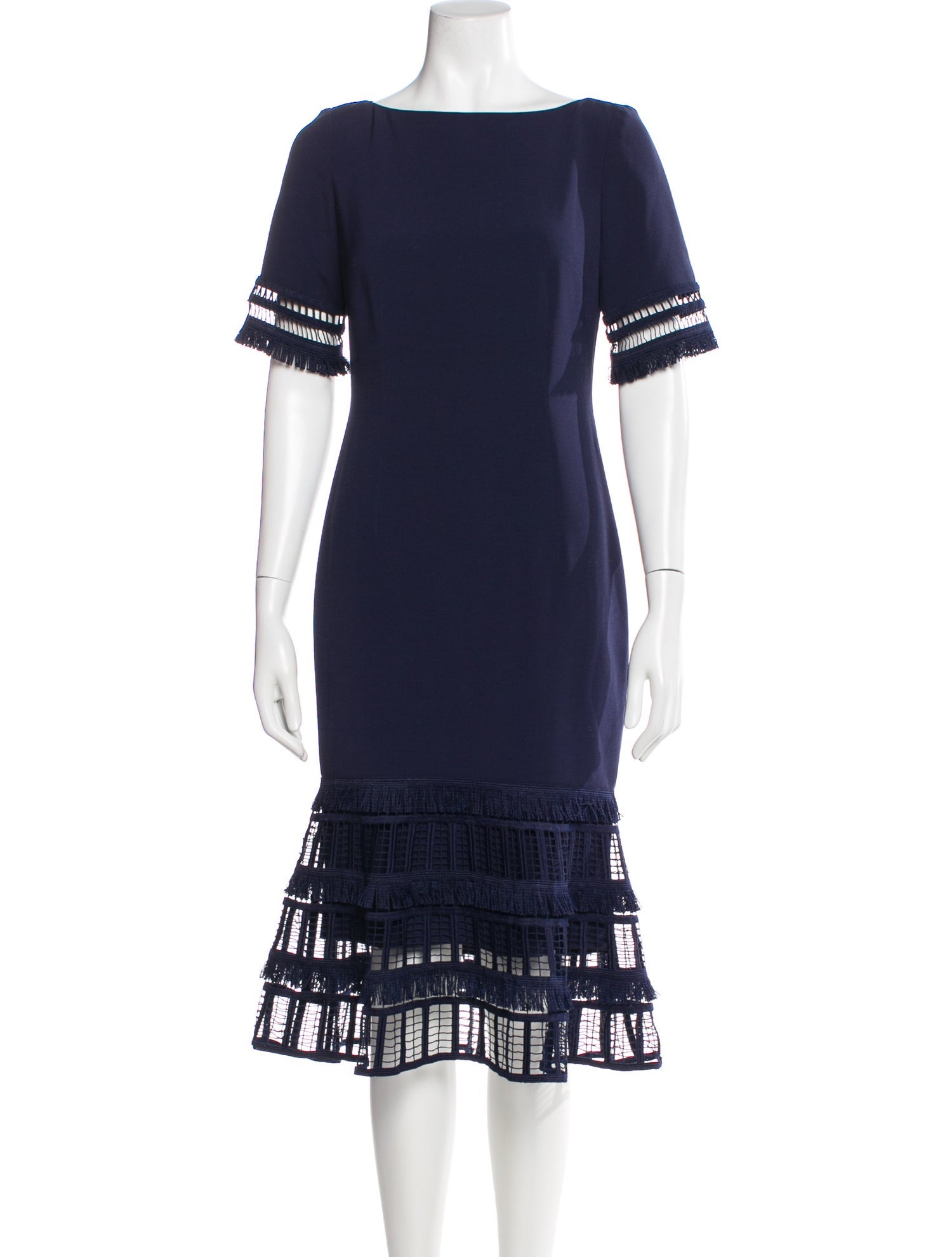 Lela Rose Bateau Neckline Midi Length Dress in Blue, Women's US 2 | XS Lela Rose Bateau Neckline Midi Length Dress in Blue, Women's US 2 | XS