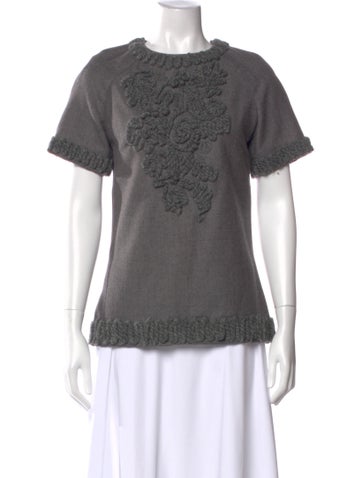 Pre-owned Lela Rose Wool Crew Neck Blouse In Gray