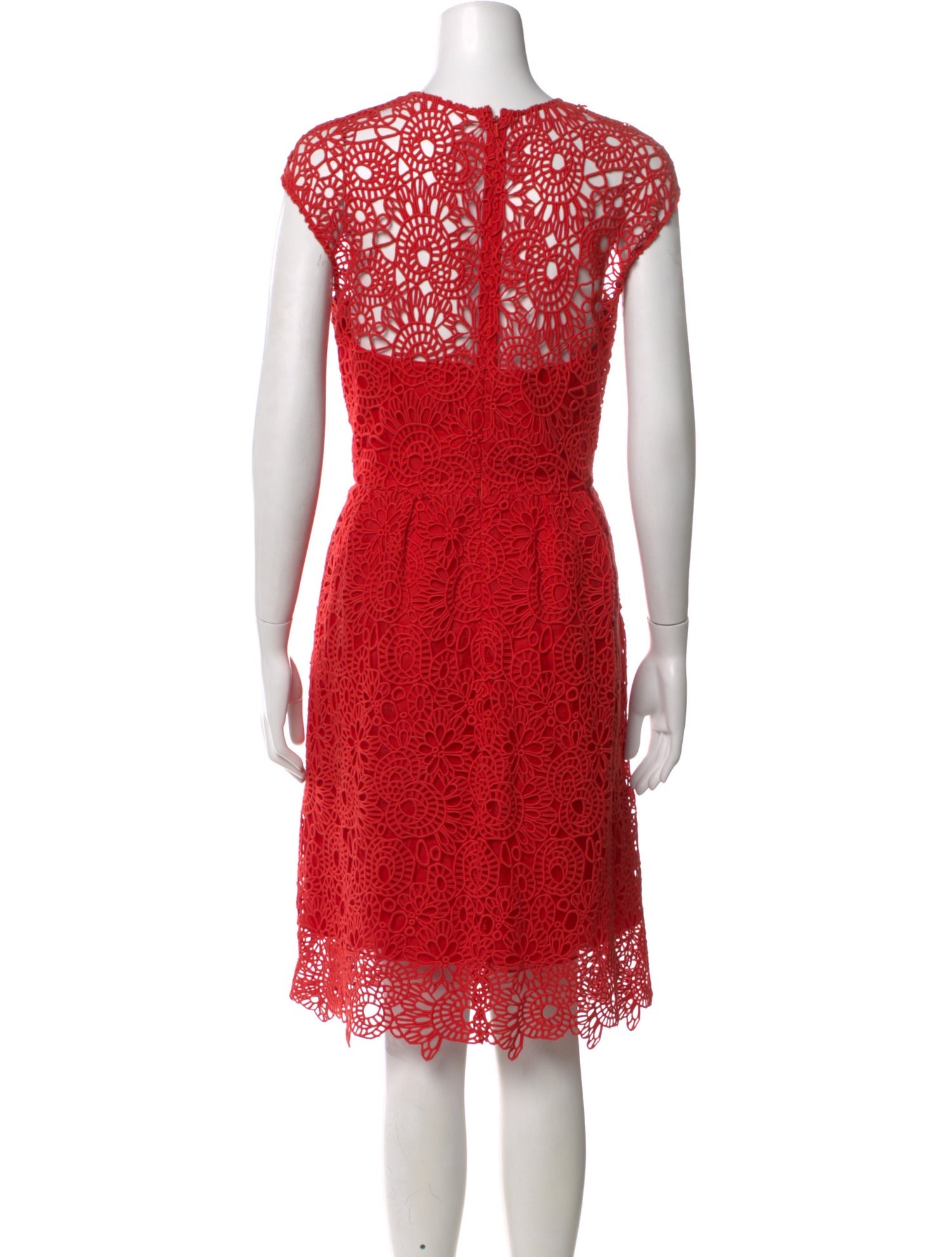 lela rose red lace dress Lela Rose Crochet Applique Knit Column Dress