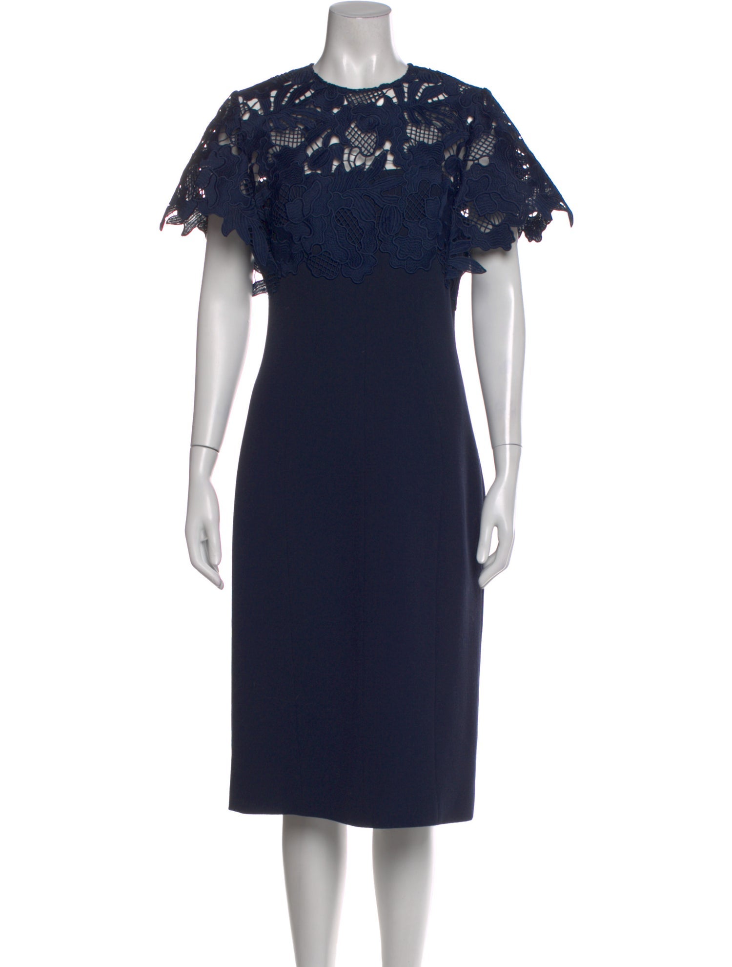 lela rose blue lace dress Lela Rose Chantilly Lace Empire Dress In Blue