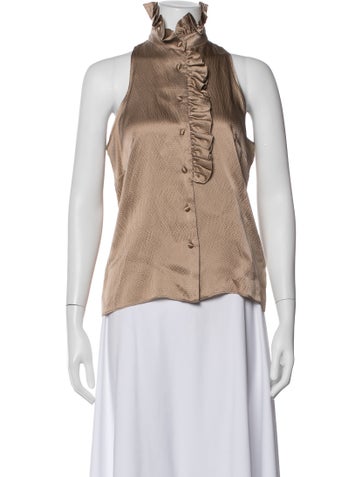 Pre-owned Lela Rose Silk Sleeveless Blouse In Brown