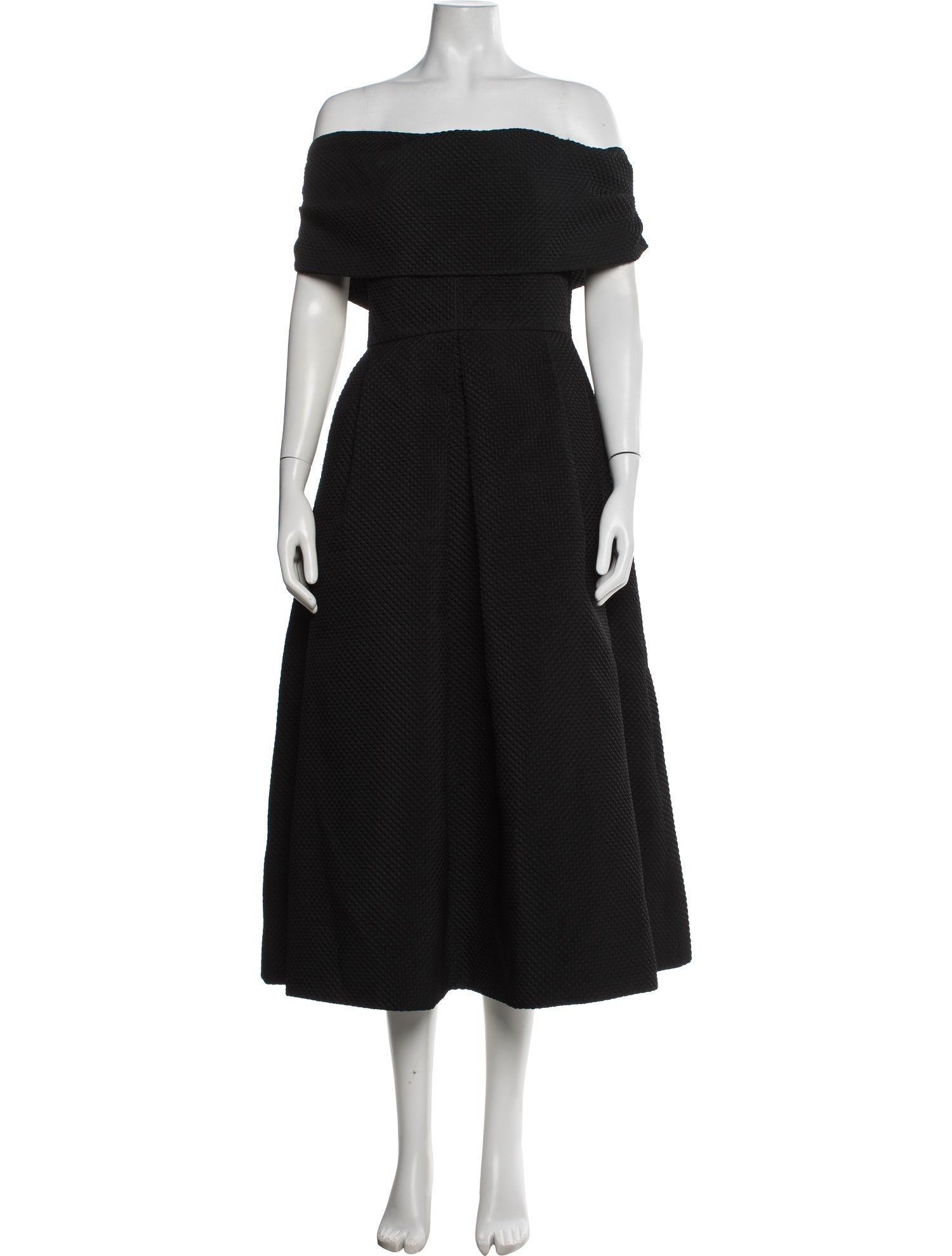 Lela Rose Off-The-Shoulder Midi Length Dress - Black Dresses, Clothing - LEL71463