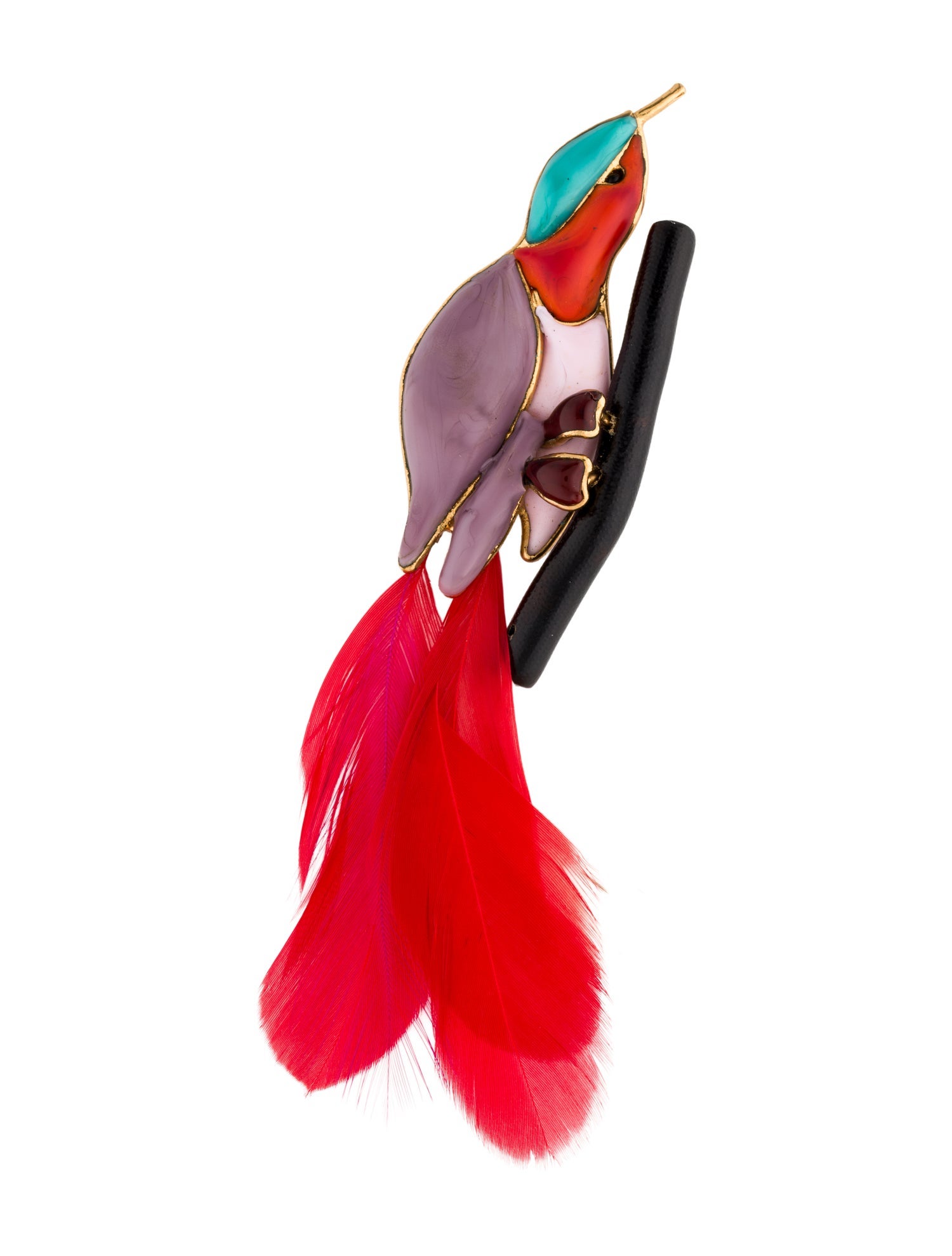 Loulou De La Falaise Feather & Resin Bird Brooch