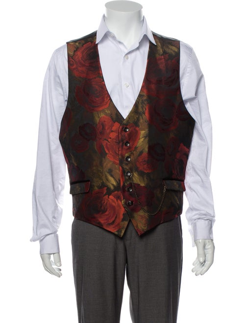 Lords & Fools Floral Print Suit Vest Red