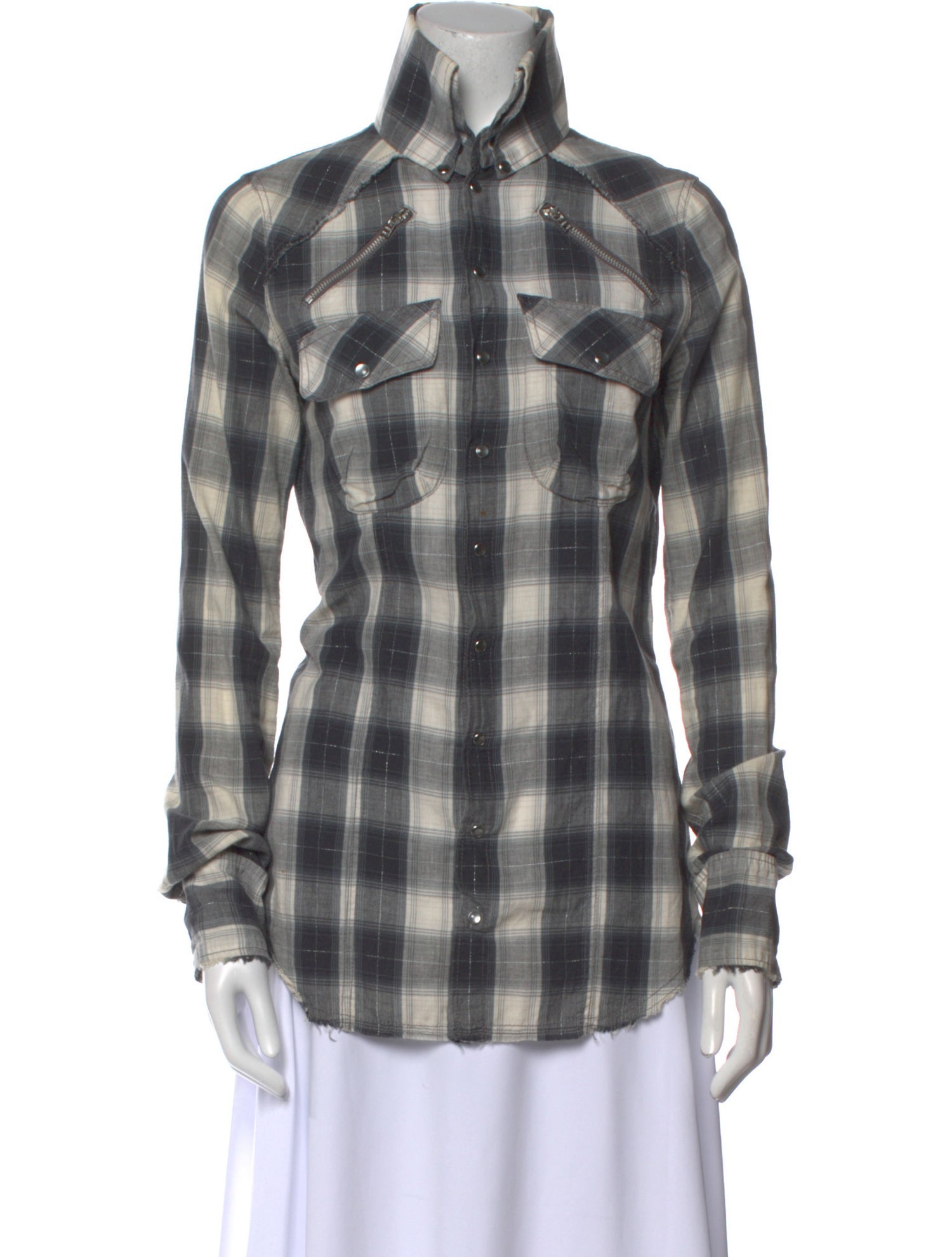 L.G.B. Plaid Print Turtleneck Button-Up Top
