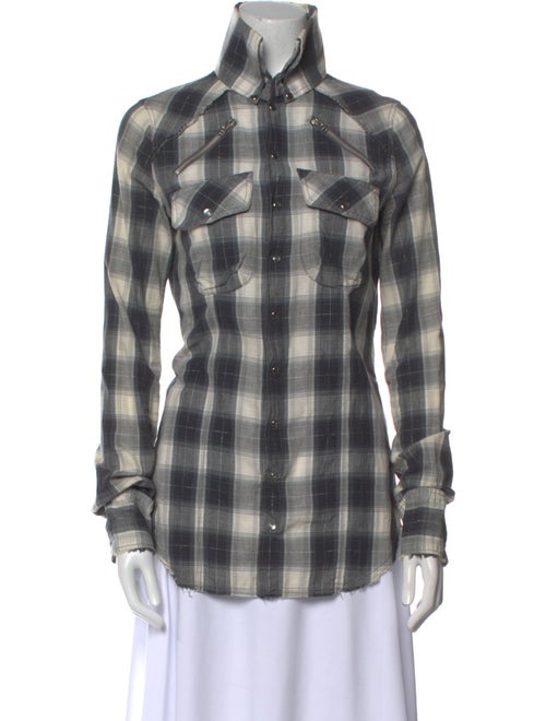 L.G.B. Plaid Print Turtleneck Button-Up Top