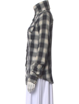 L.G.B. Plaid Print Turtleneck Button-Up Top