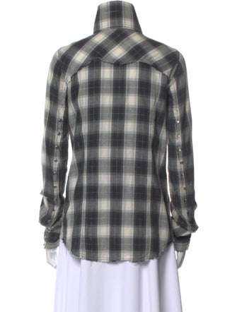 L.G.B. Plaid Print Turtleneck Button-Up Top