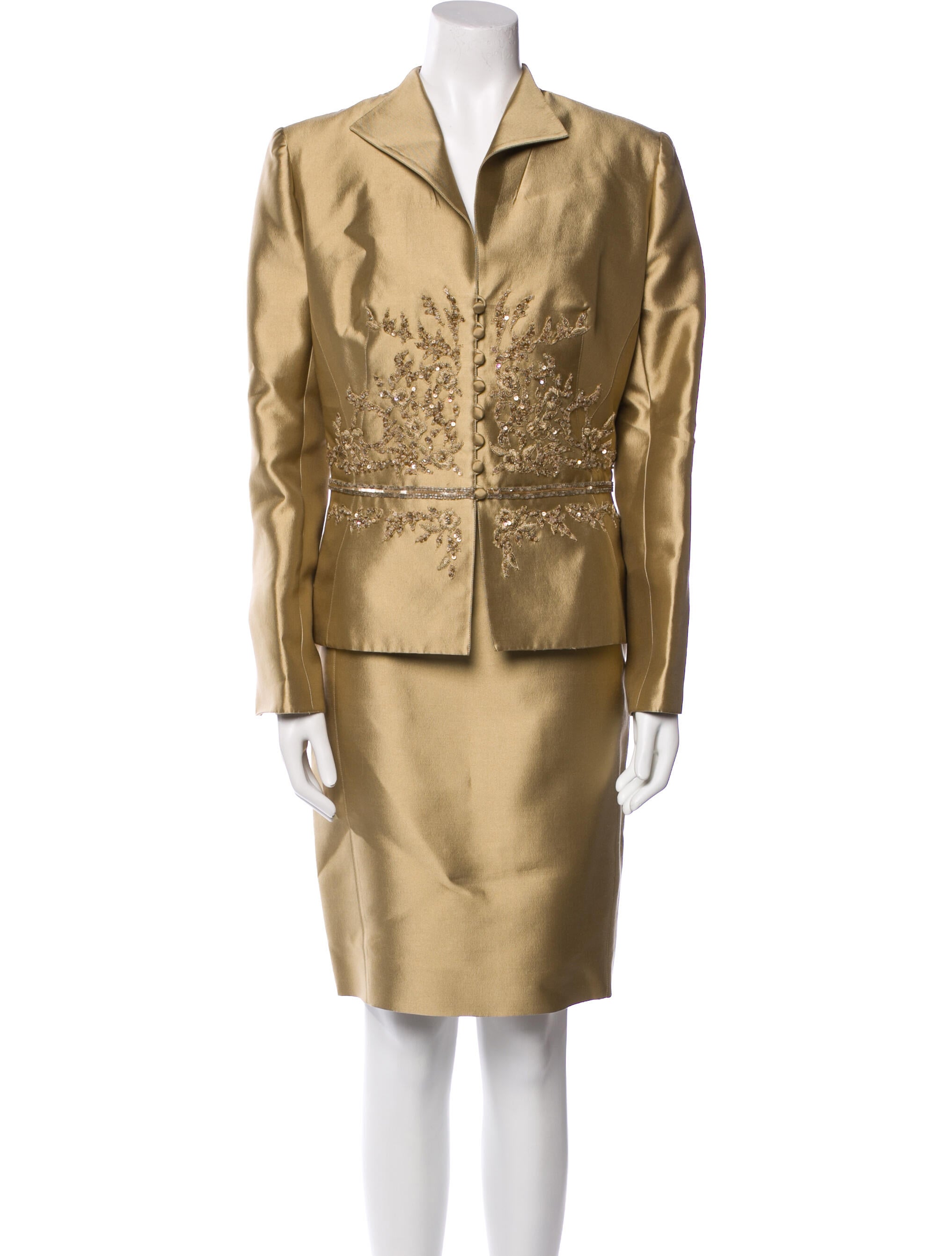Liancarlo Couture Silk Sequin Embellishments Skirt Suit
