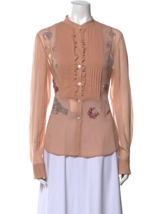 Libertine Graphic Print Mock Neck Button-Up Top