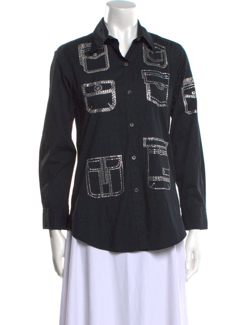 Libertine Graphic Print Three-Quarter Sleeve Button-Up Top