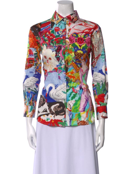 Libertine Printed Three-Quarter Sleeve Button-Up Top