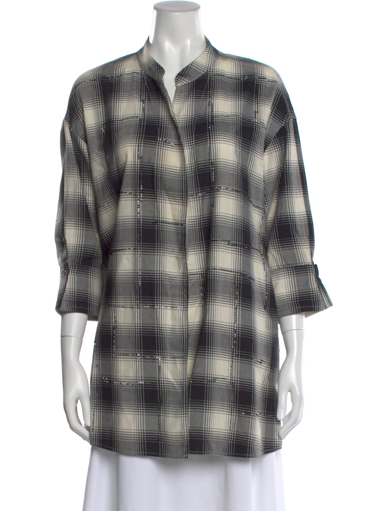 Libertine Plaid Print Three-Quarter Sleeve Top