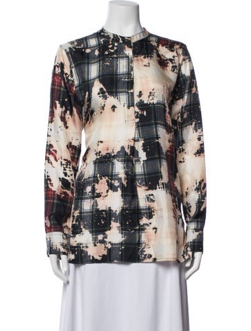Pre-owned Libertine Silk Plaid Print Button-up Top In Black