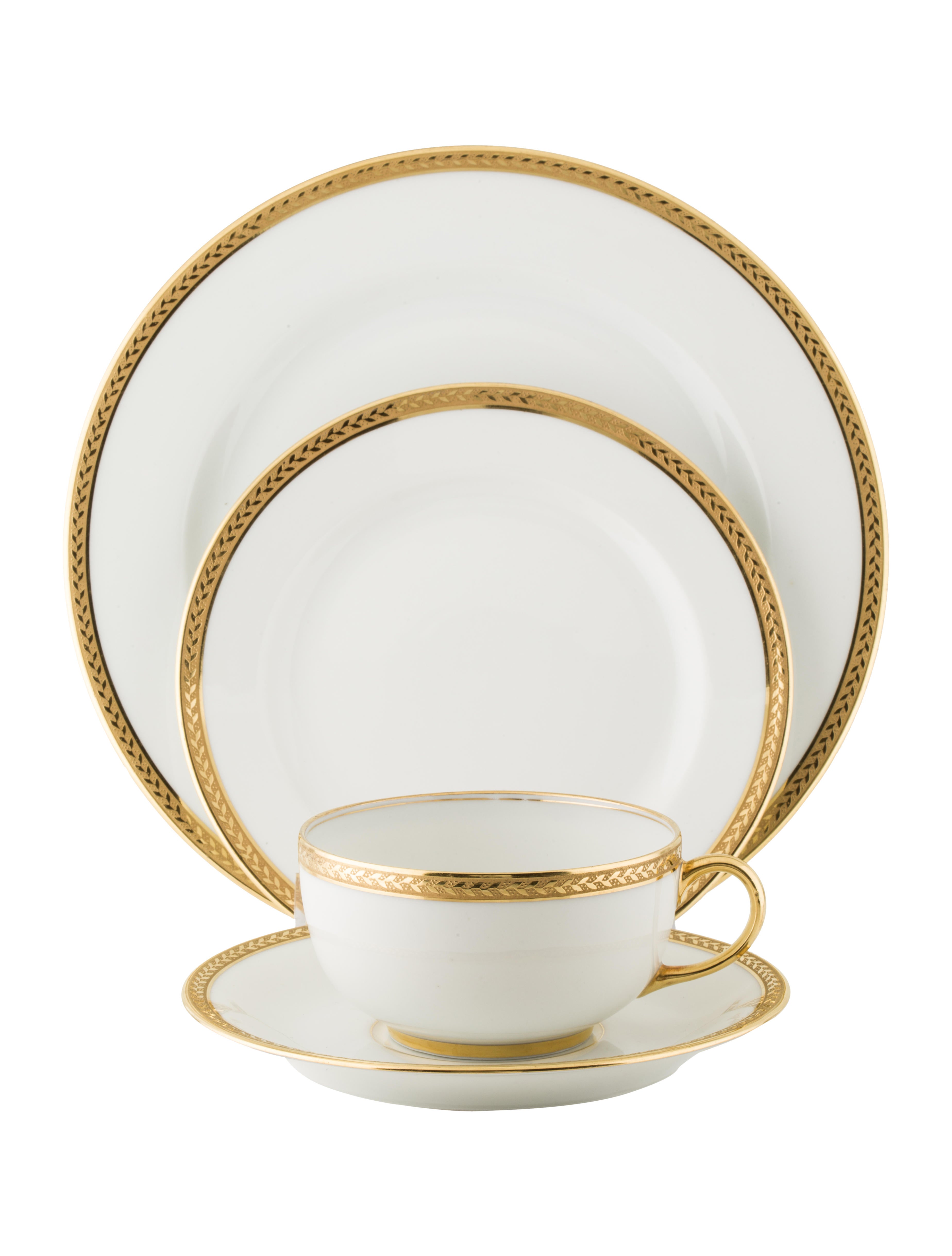 Limoges Vignaud 46Piece China Gold Dinnerware & Flatware, Tabletop