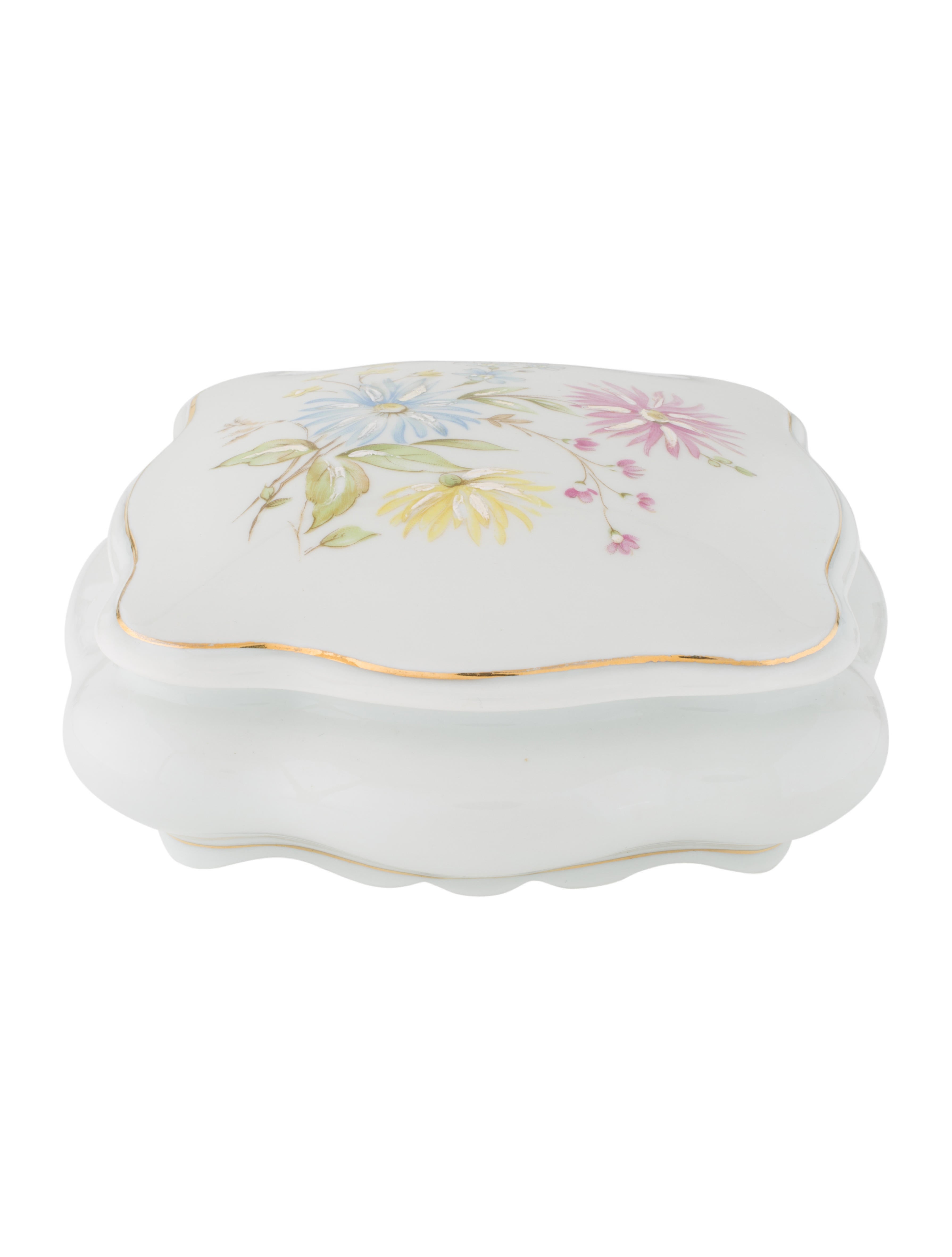 Limoges Porcelain Rehaussé Main Vanity Box Blue Decorative Accents